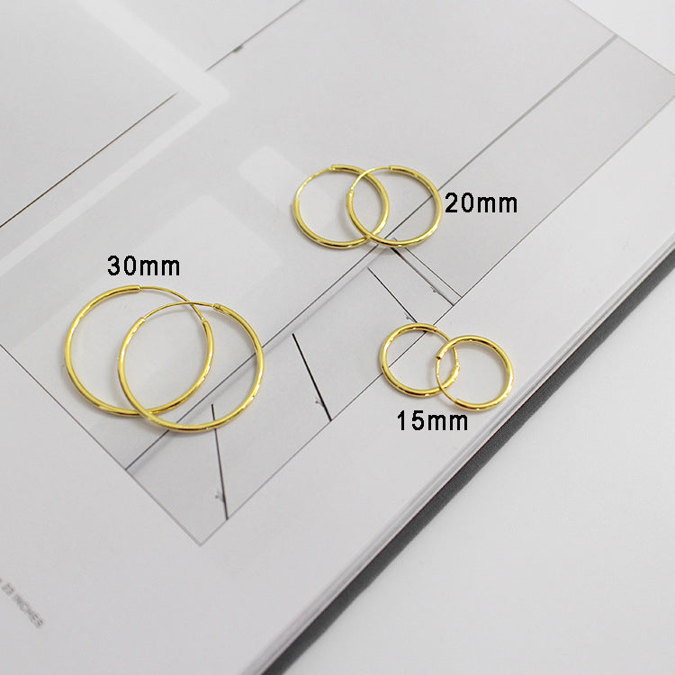 Fashion Yellow Gold Solid 925 Sterling Silver Huggie Hoop Earrings