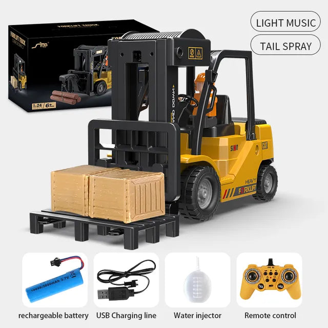 2.4Ghz Remote Control Car Rc Forklift Truck Engineering Vehicles Cranes Liftable Spray Simulated Sound Toys For Children's Gifts