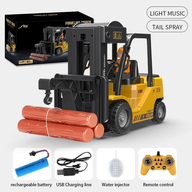 2.4Ghz Remote Control Car Rc Forklift Truck Engineering Vehicles Cranes Liftable Spray Simulated Sound Toys For Children's Gifts