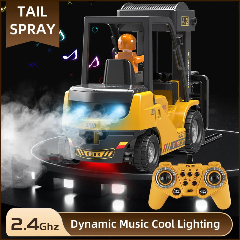 2.4Ghz Remote Control Car Rc Forklift Truck Engineering Vehicles Cranes Liftable Spray Simulated Sound Toys For Children's Gifts