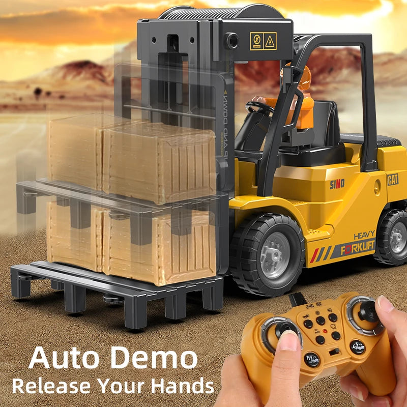 2.4Ghz Remote Control Car Rc Forklift Truck Engineering Vehicles Cranes Liftable Spray Simulated Sound Toys For Children's Gifts