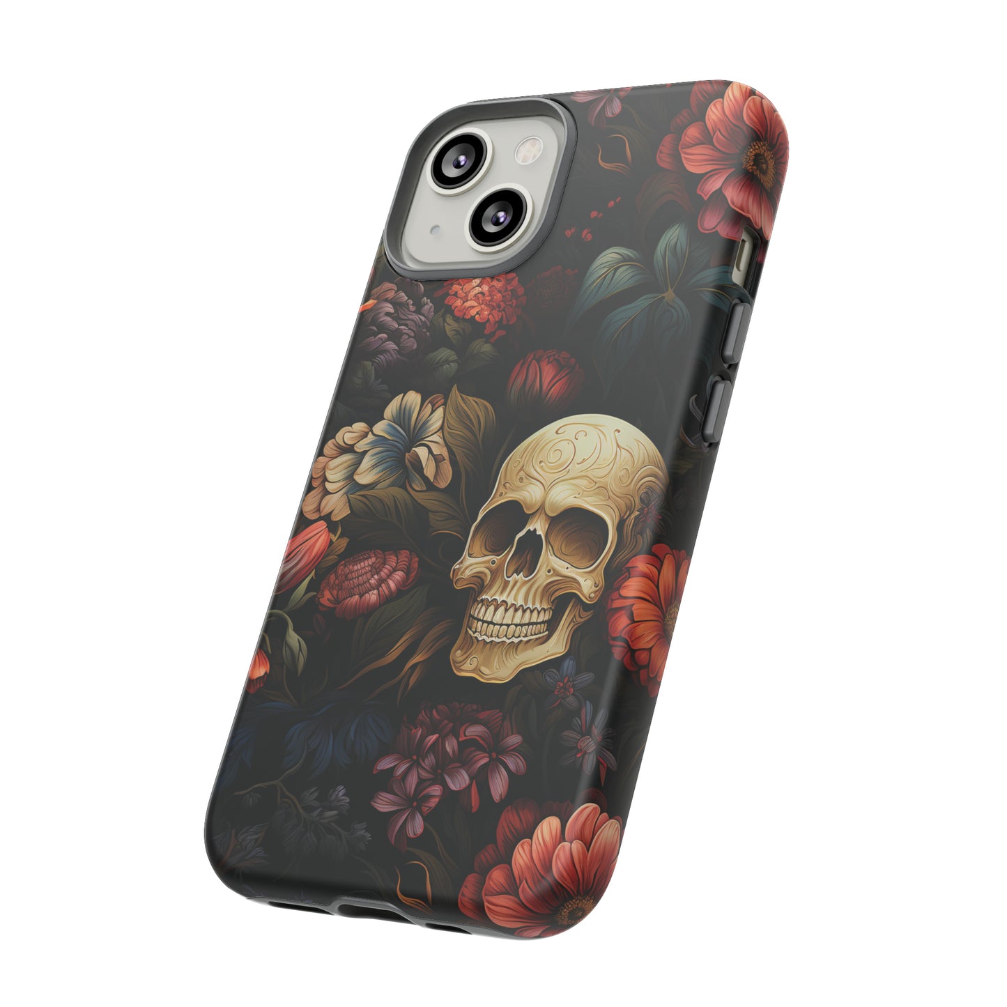 Skull & Flowers Phone Case iPhone 12-15 Pro Max, Google Pixel 5-7 Pro, Samsung S20-23