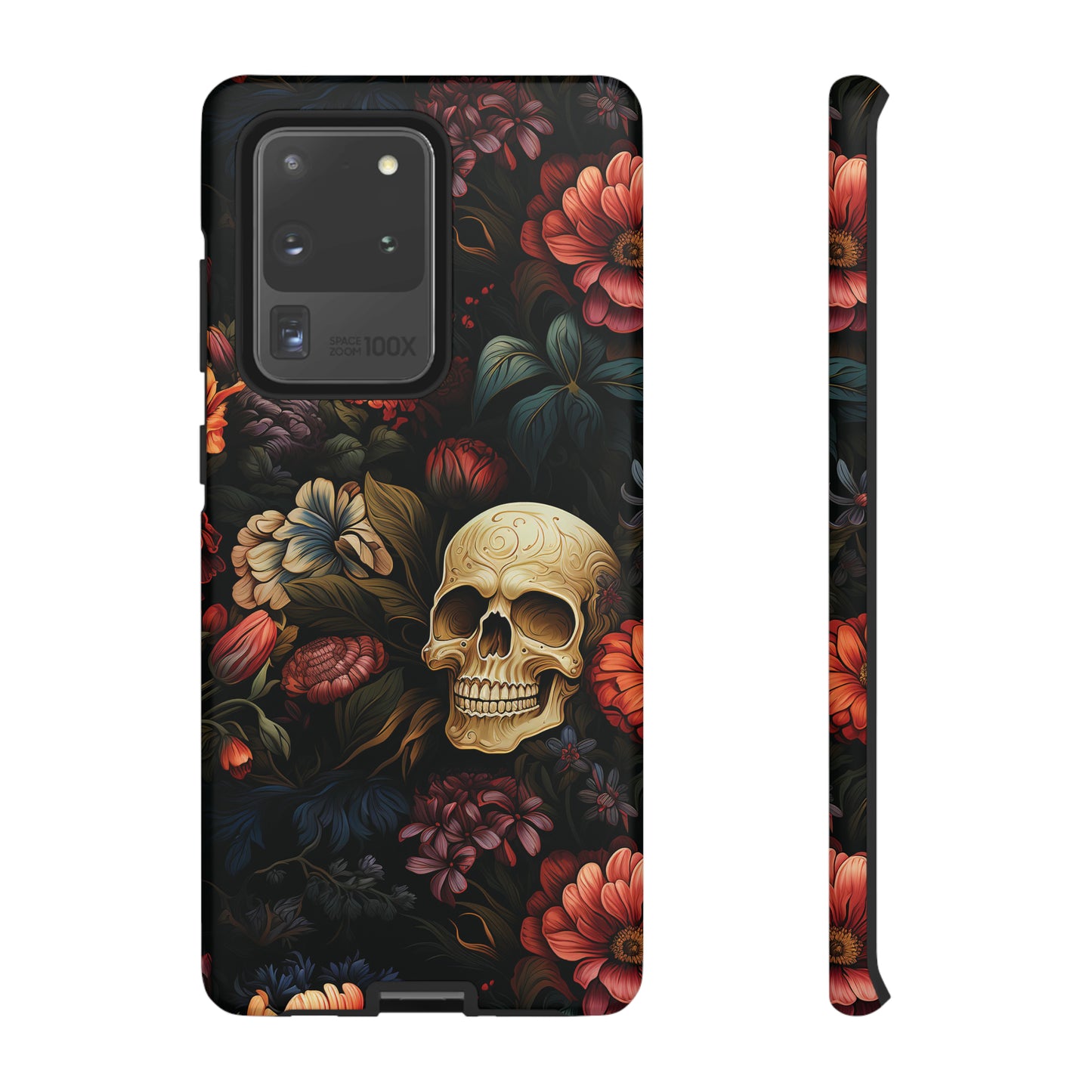 Skull & Flowers Phone Case iPhone 12-15 Pro Max, Google Pixel 5-7 Pro, Samsung S20-23