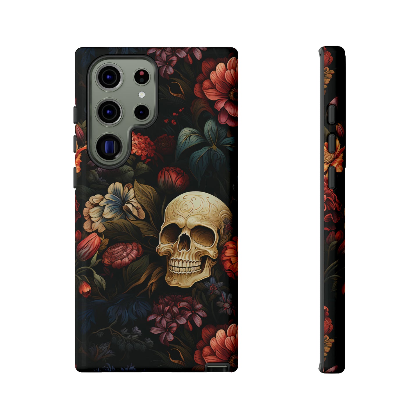 Skull & Flowers Phone Case iPhone 12-15 Pro Max, Google Pixel 5-7 Pro, Samsung S20-23