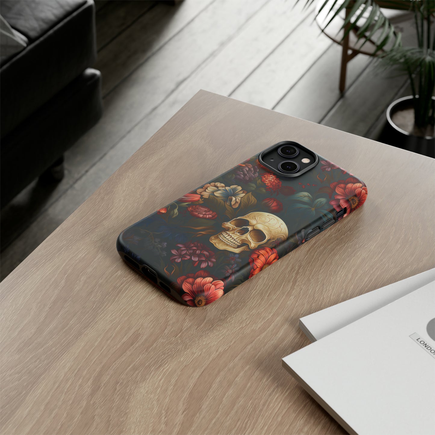 Skull & Flowers Phone Case iPhone 12-15 Pro Max, Google Pixel 5-7 Pro, Samsung S20-23