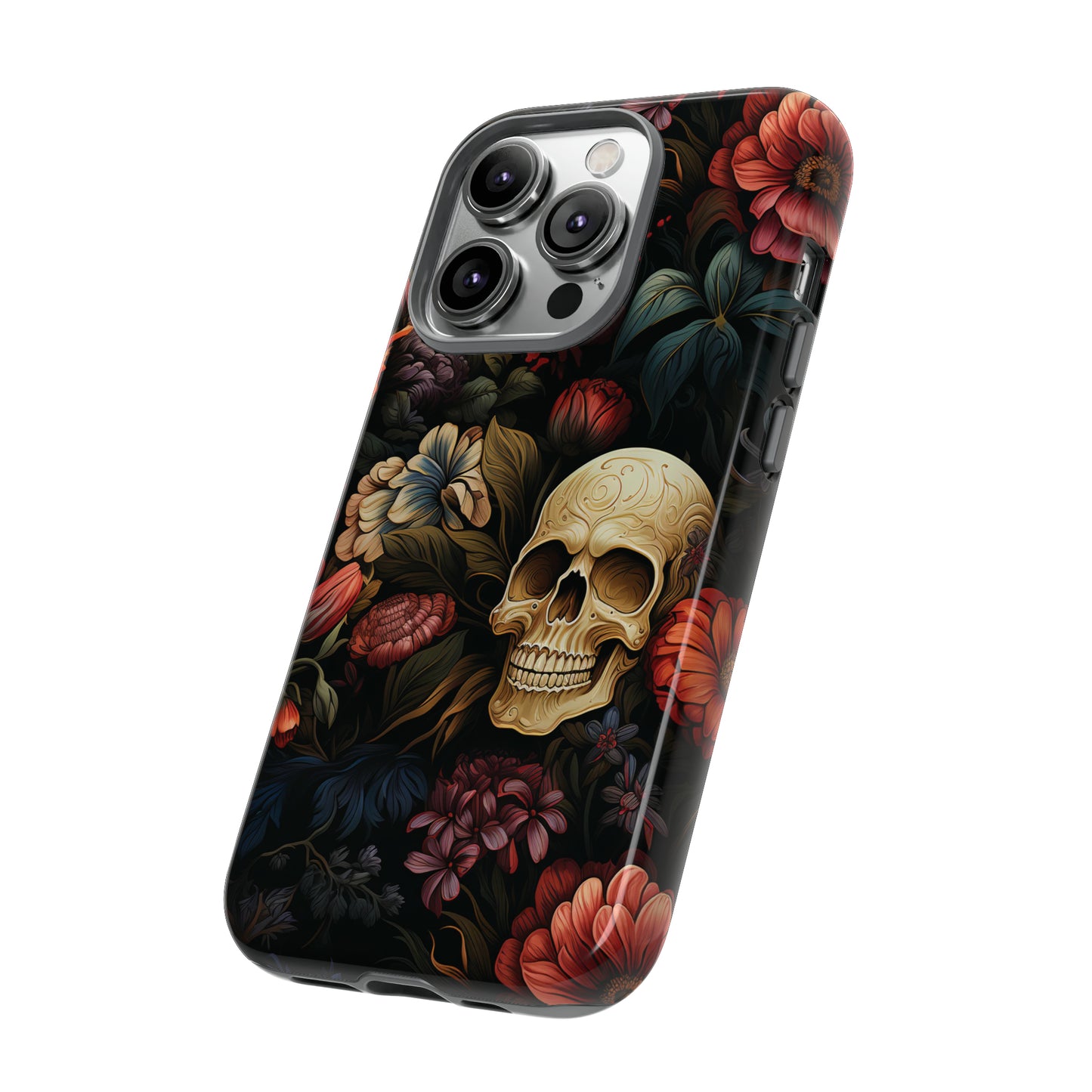 Skull & Flowers Phone Case iPhone 12-15 Pro Max, Google Pixel 5-7 Pro, Samsung S20-23