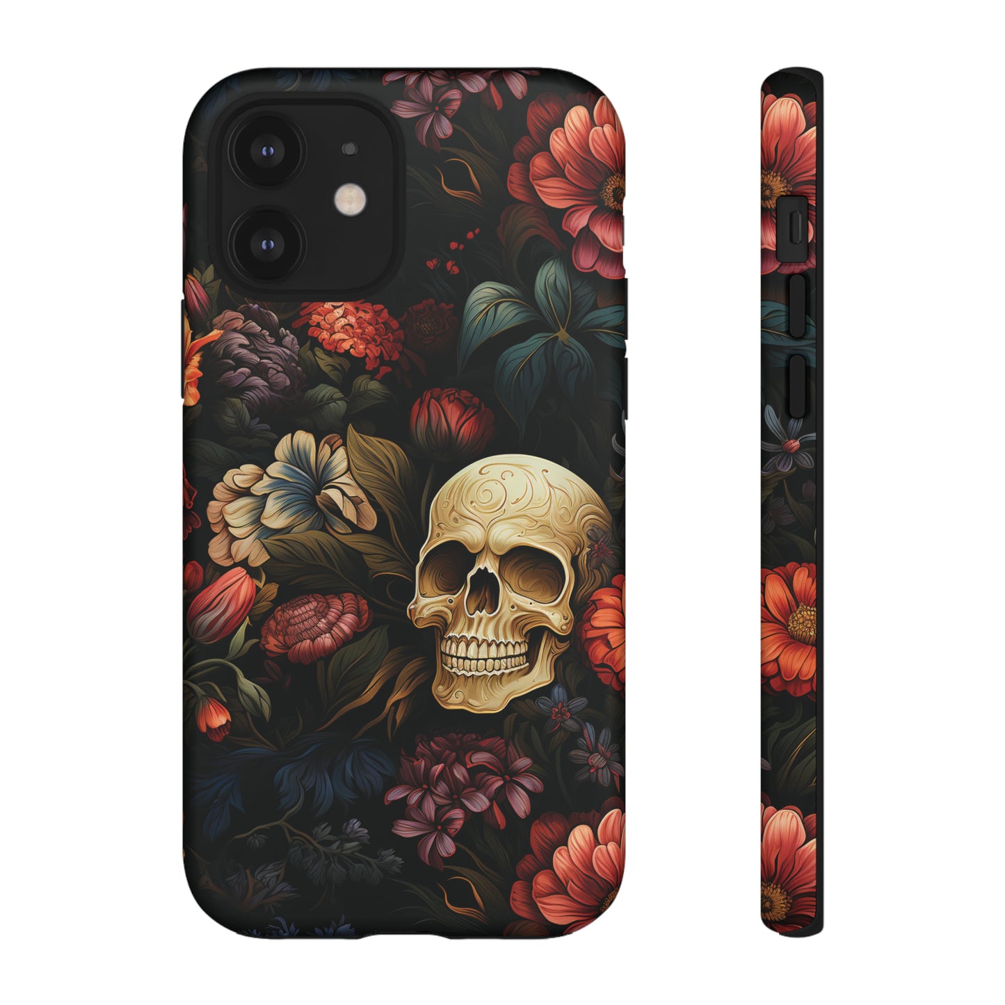 Skull & Flowers Phone Case iPhone 12-15 Pro Max, Google Pixel 5-7 Pro, Samsung S20-23