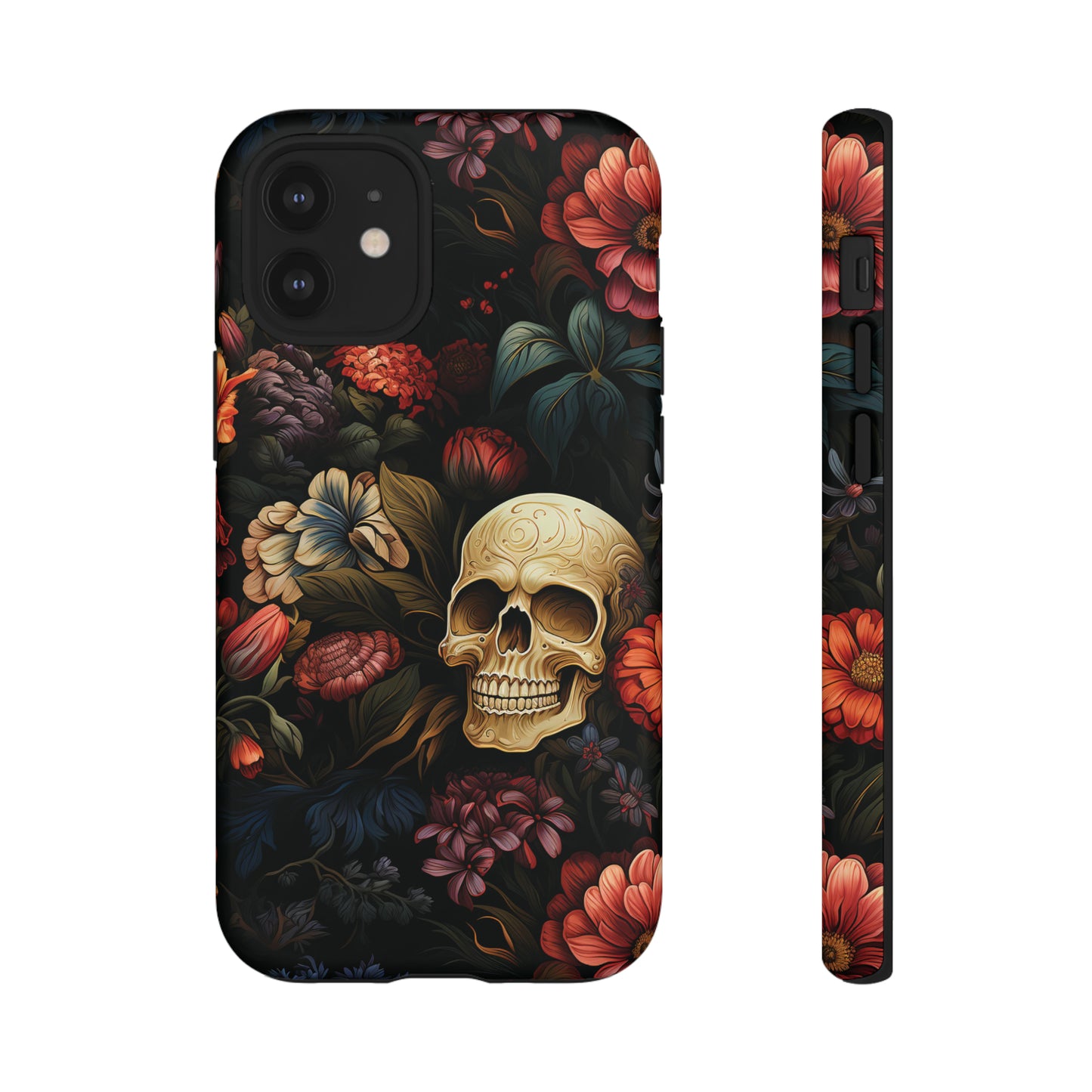 Skull & Flowers Phone Case iPhone 12-15 Pro Max, Google Pixel 5-7 Pro, Samsung S20-23