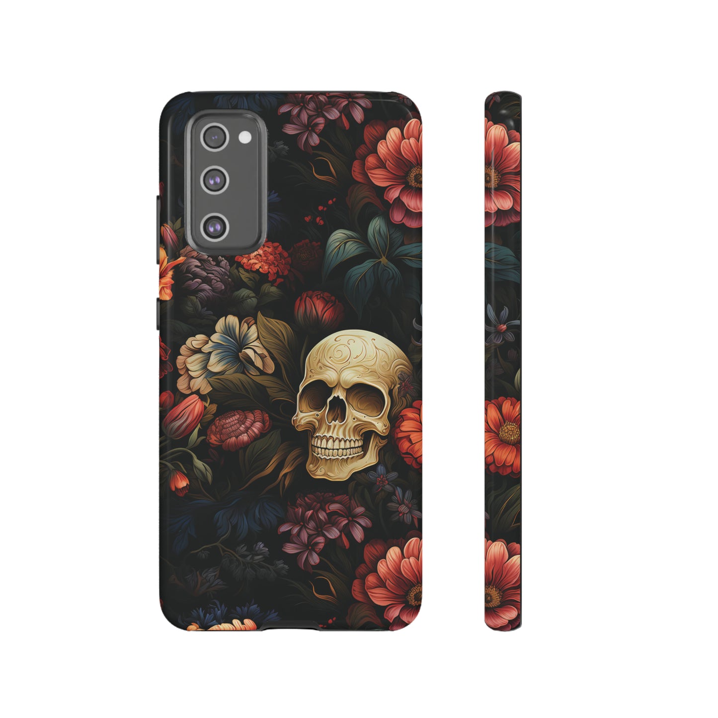 Skull & Flowers Phone Case iPhone 12-15 Pro Max, Google Pixel 5-7 Pro, Samsung S20-23