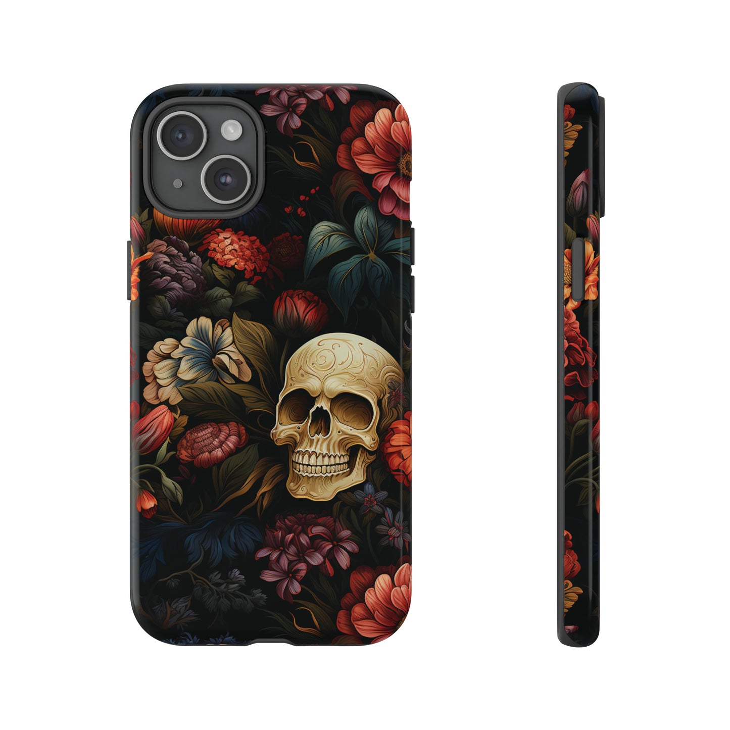 Skull & Flowers Phone Case iPhone 12-15 Pro Max, Google Pixel 5-7 Pro, Samsung S20-23