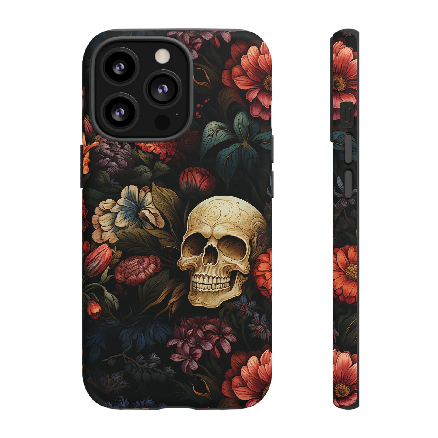 Skull & Flowers Phone Case iPhone 12-15 Pro Max, Google Pixel 5-7 Pro, Samsung S20-23