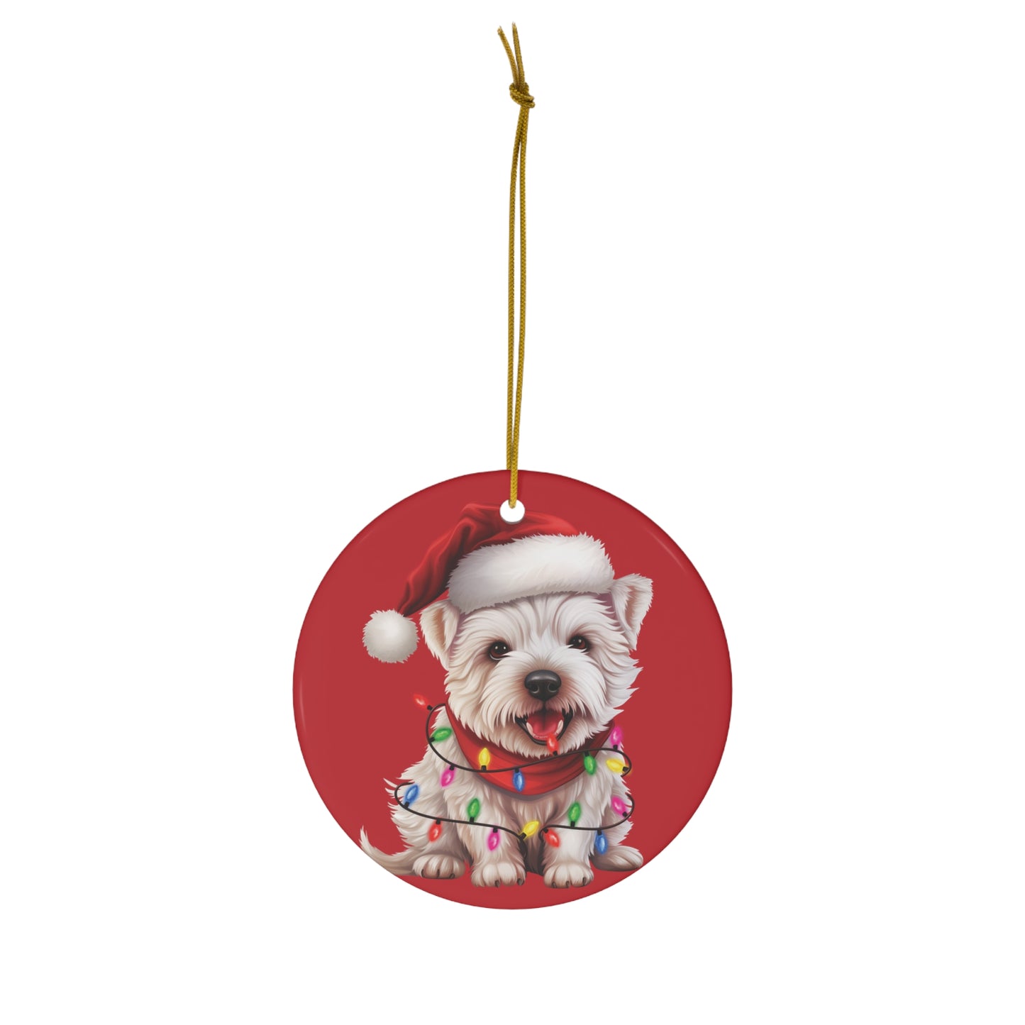West Highland Terrier Westie Christmas Santa Hat Lights Ceramic Ornament, 1-Pack