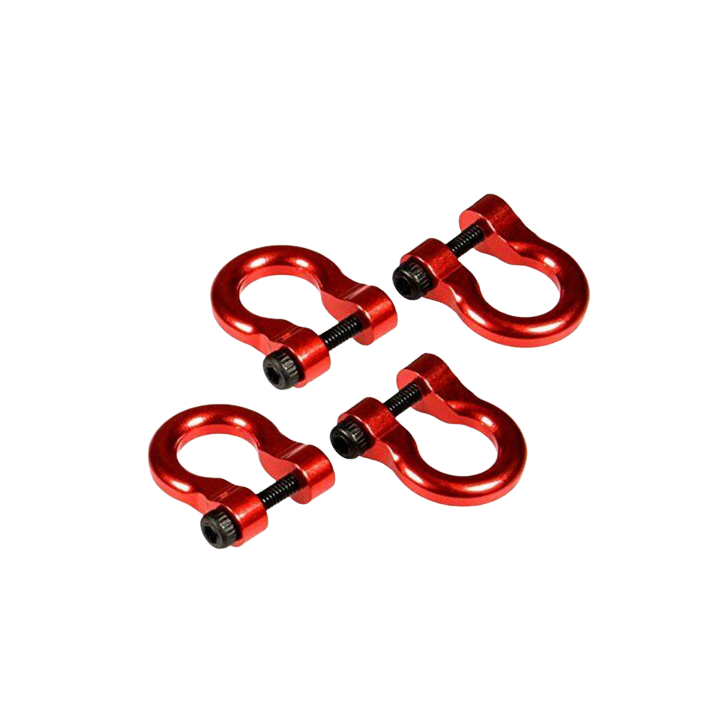 RC Hop Ups CNC Aluminum Tow Shackle D-Rings (4) (Red) for 1/10 Crawlers