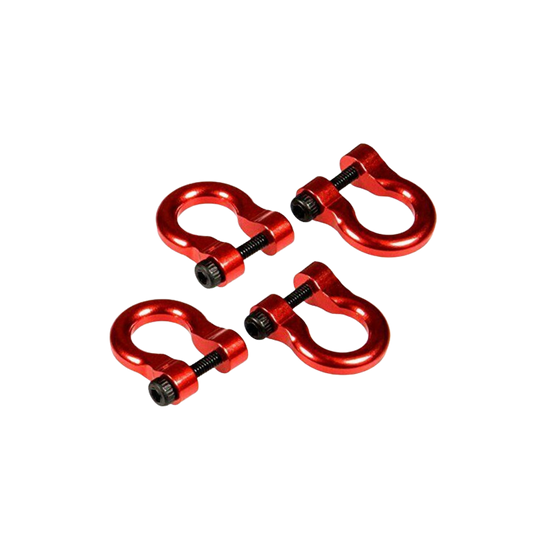 RC Hop Ups CNC Aluminum Tow Shackle D-Rings (4) (Red) for 1/10 Crawlers