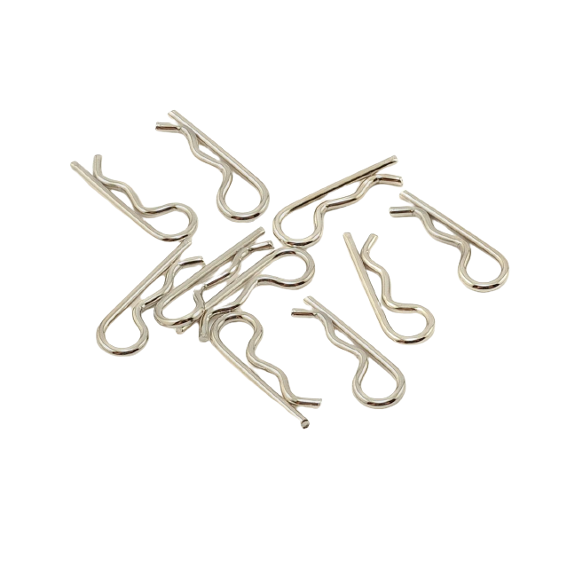 RC Hop Ups Extra Small Silver Bent Body Clip (10) (1/18 & 1/16 Scale)