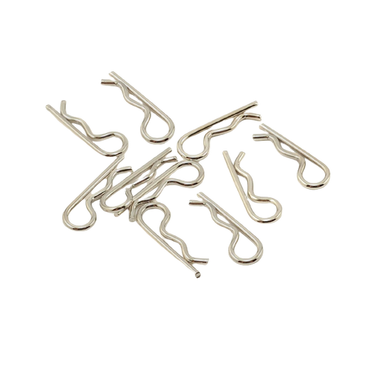 RC Hop Ups Extra Small Silver Bent Body Clip (10) (1/18 & 1/16 Scale)