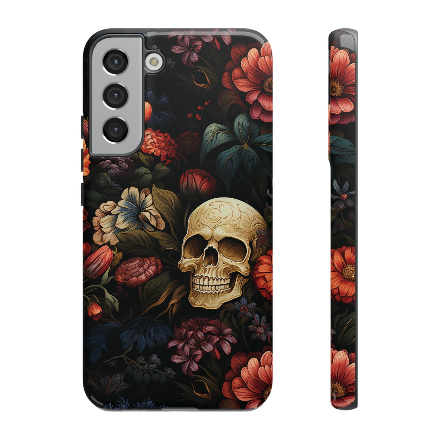 Skull & Flowers Phone Case iPhone 12-15 Pro Max, Google Pixel 5-7 Pro, Samsung S20-23