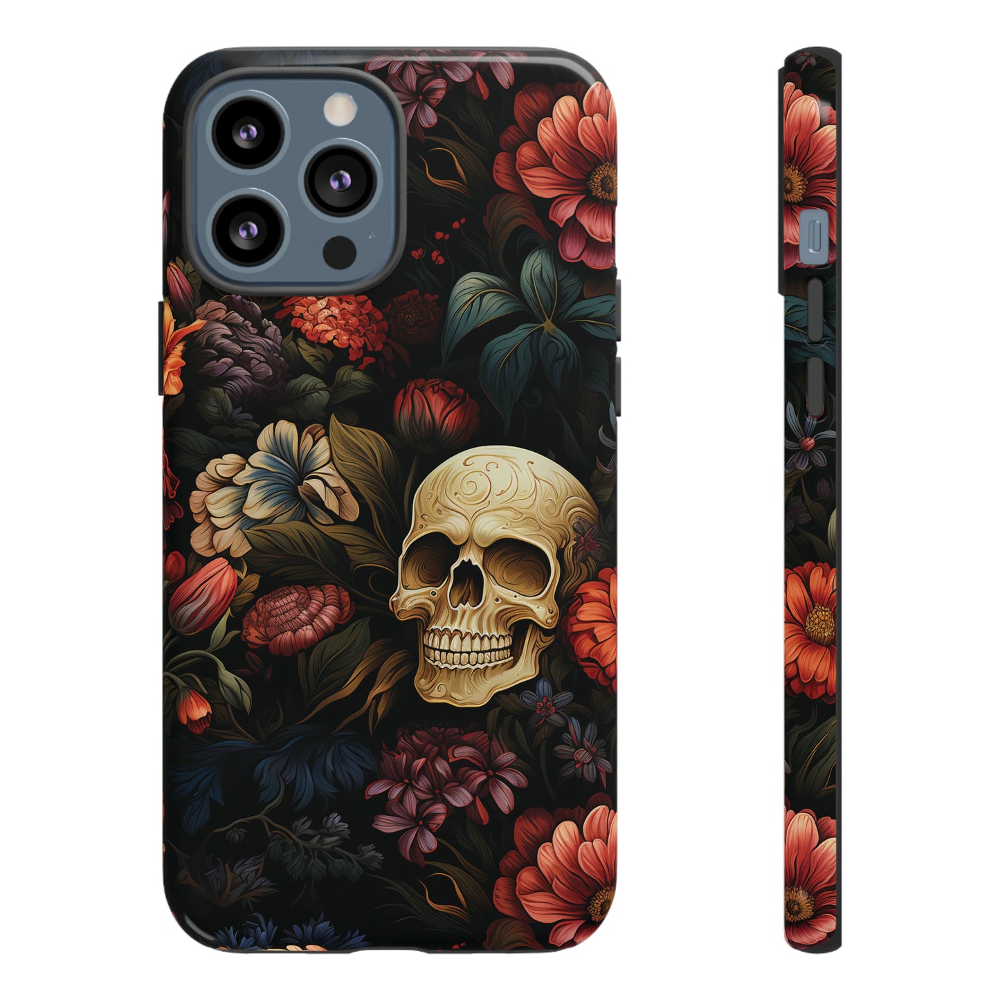 Skull & Flowers Phone Case iPhone 12-15 Pro Max, Google Pixel 5-7 Pro, Samsung S20-23