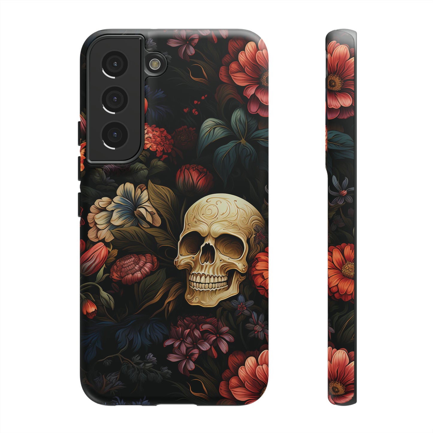 Skull & Flowers Phone Case iPhone 12-15 Pro Max, Google Pixel 5-7 Pro, Samsung S20-23