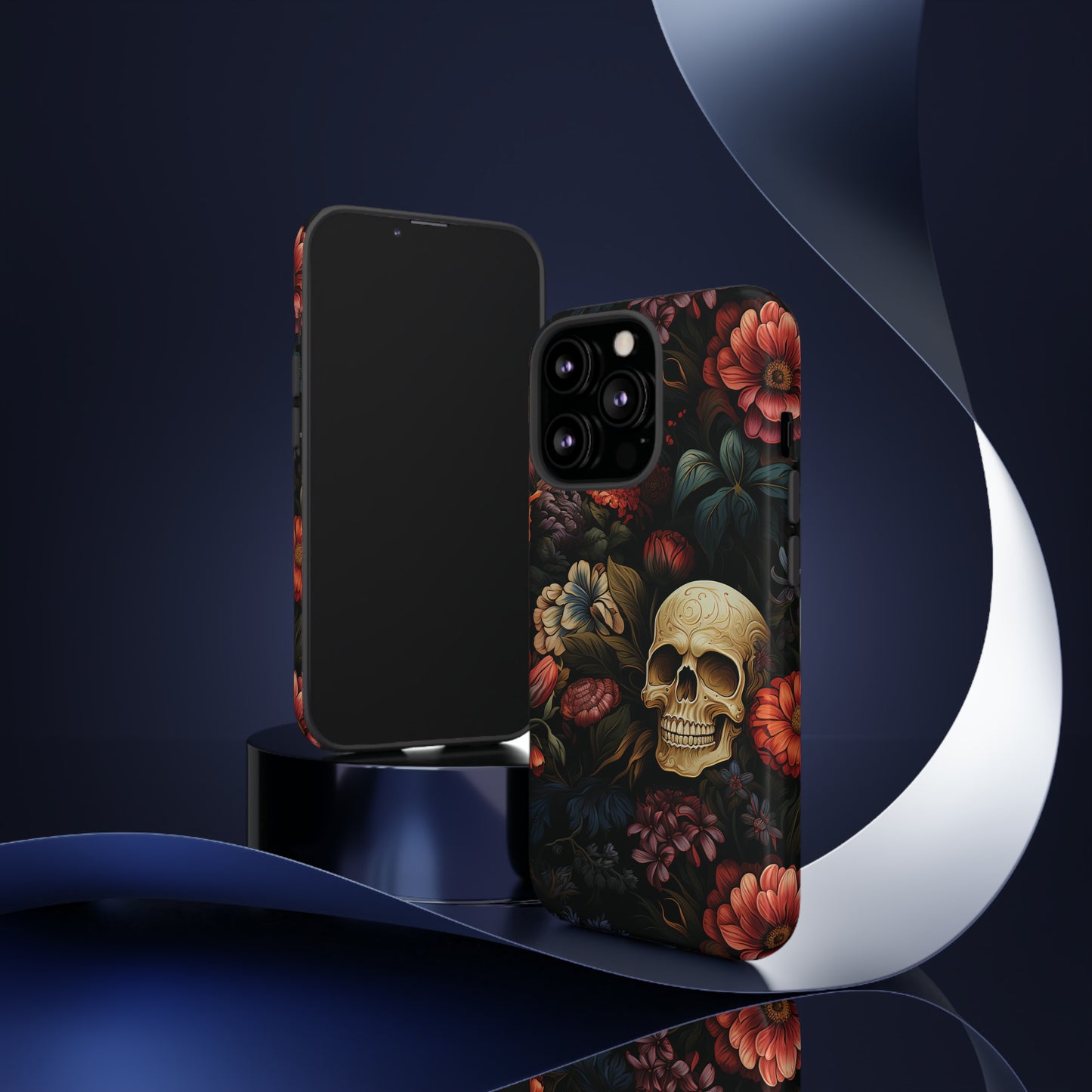 Skull & Flowers Phone Case iPhone 12-15 Pro Max, Google Pixel 5-7 Pro, Samsung S20-23