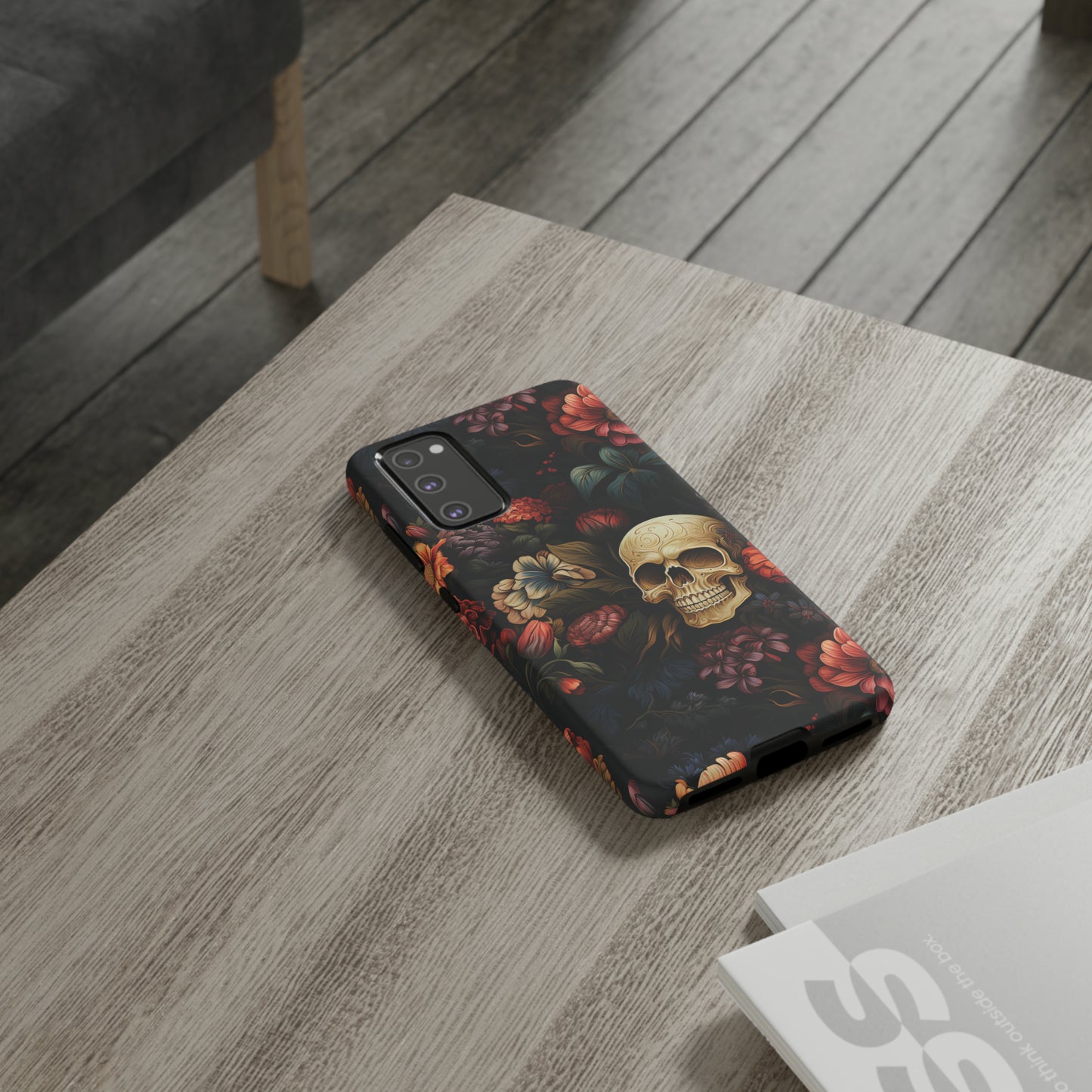 Skull & Flowers Phone Case iPhone 12-15 Pro Max, Google Pixel 5-7 Pro, Samsung S20-23