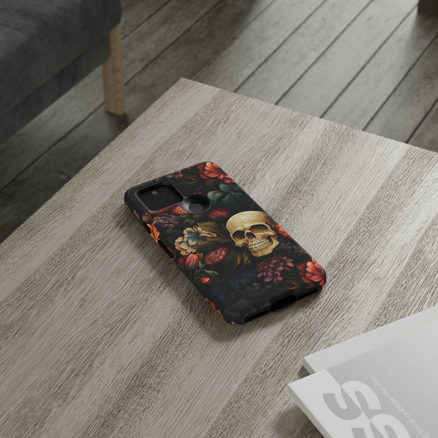 Skull & Flowers Phone Case iPhone 12-15 Pro Max, Google Pixel 5-7 Pro, Samsung S20-23