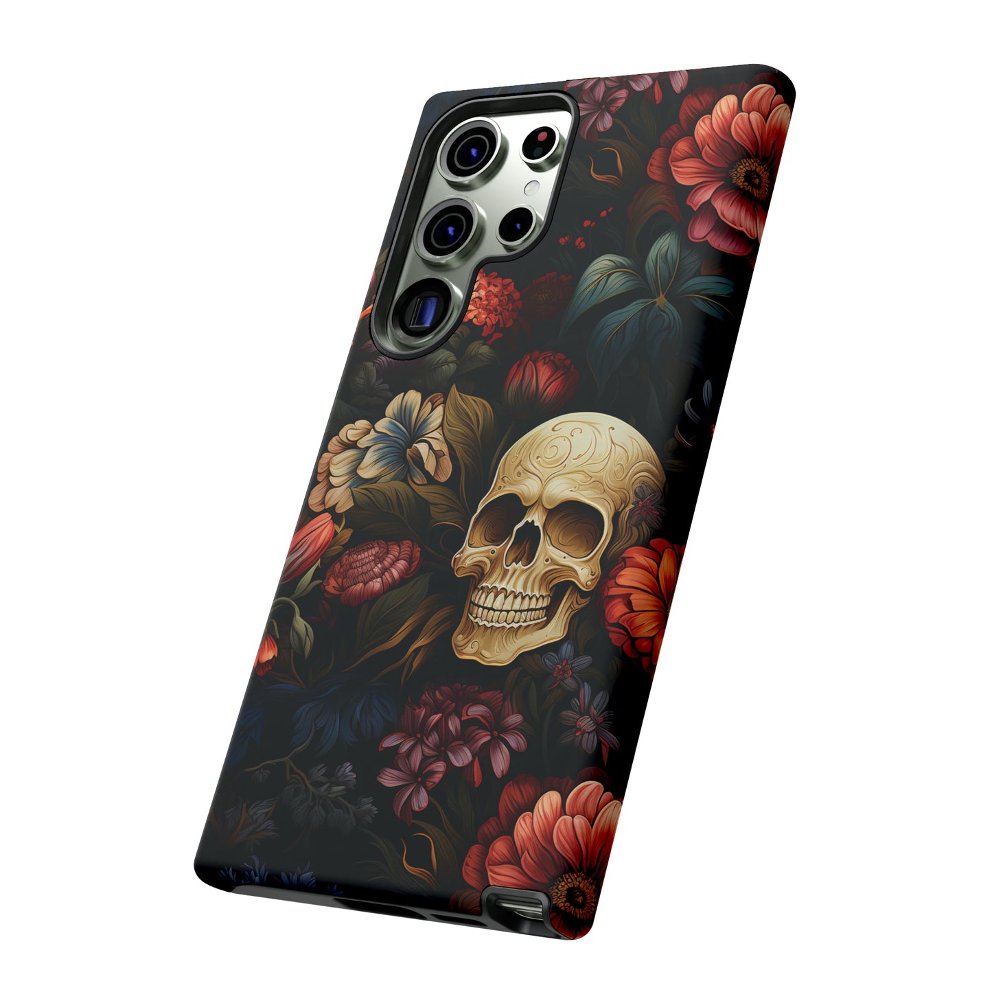 Skull & Flowers Phone Case iPhone 12-15 Pro Max, Google Pixel 5-7 Pro, Samsung S20-23