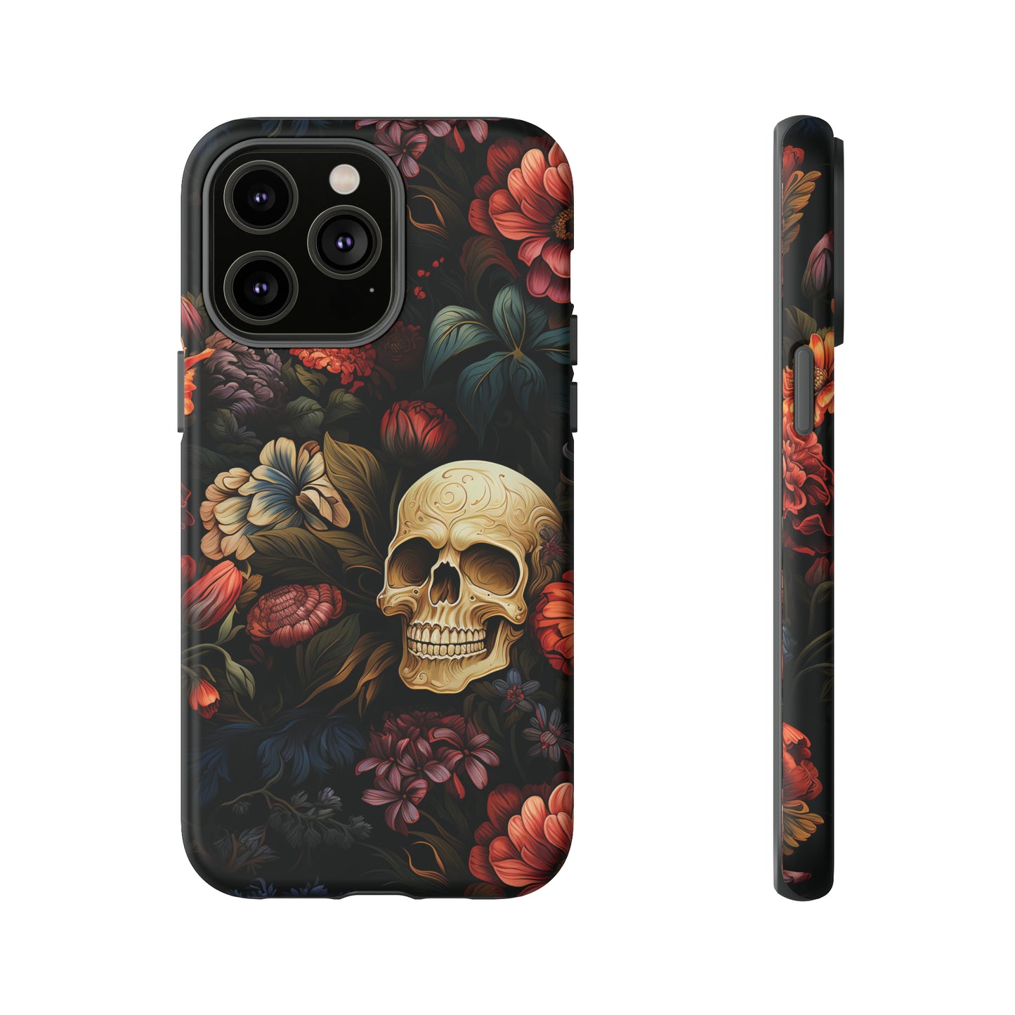 Skull & Flowers Phone Case iPhone 12-15 Pro Max, Google Pixel 5-7 Pro, Samsung S20-23