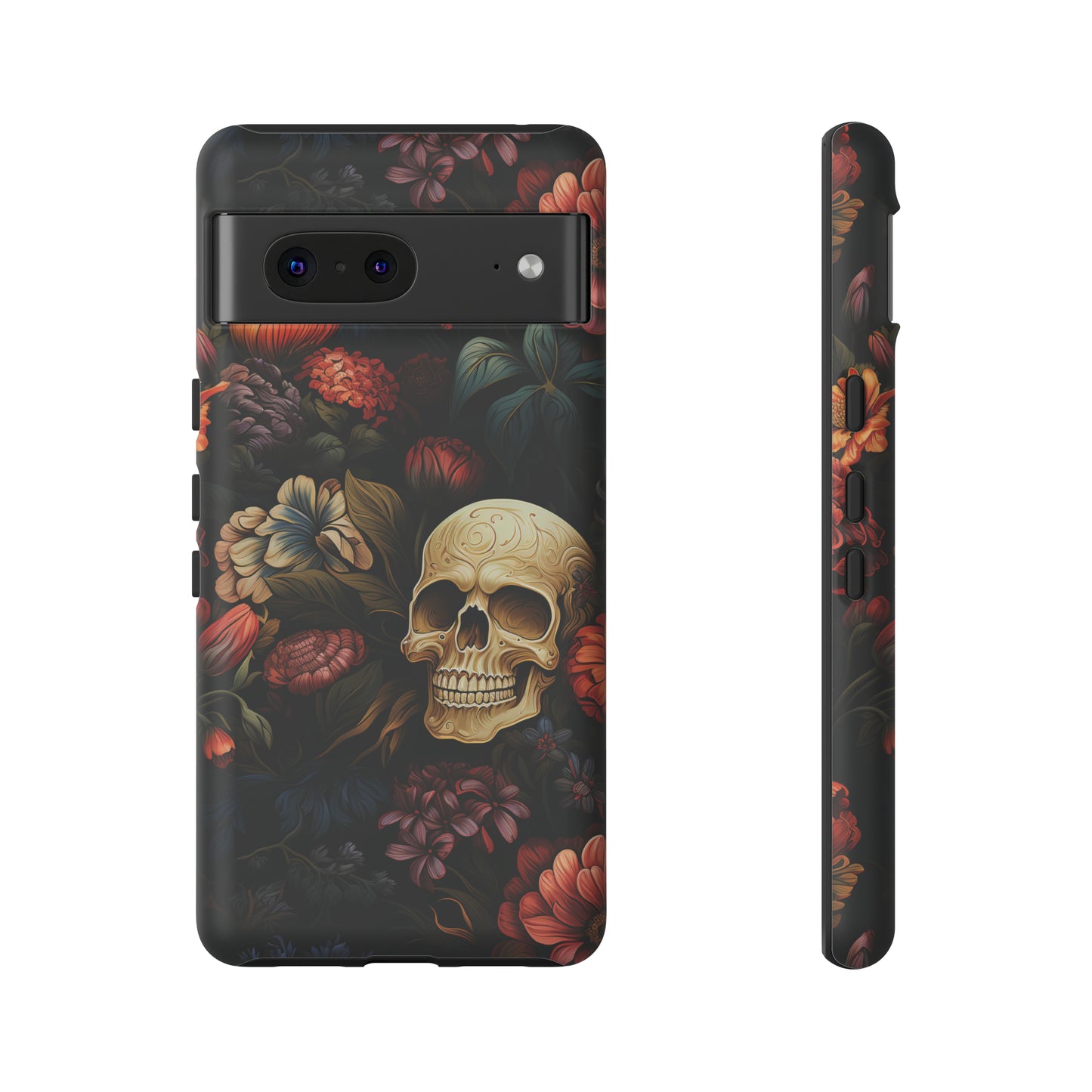 Skull & Flowers Phone Case iPhone 12-15 Pro Max, Google Pixel 5-7 Pro, Samsung S20-23