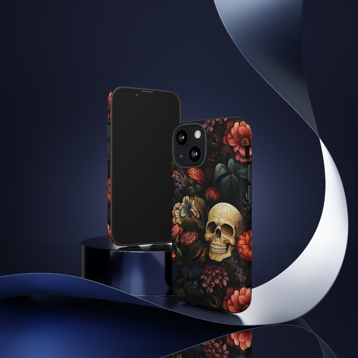 Skull & Flowers Phone Case iPhone 12-15 Pro Max, Google Pixel 5-7 Pro, Samsung S20-23