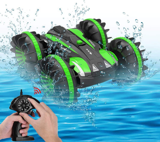 All Terrain Amphibious Waterproof Remote Control Boat & RC Car Pool Toys Green 2 pcs Batteries 2 pcs Batteries