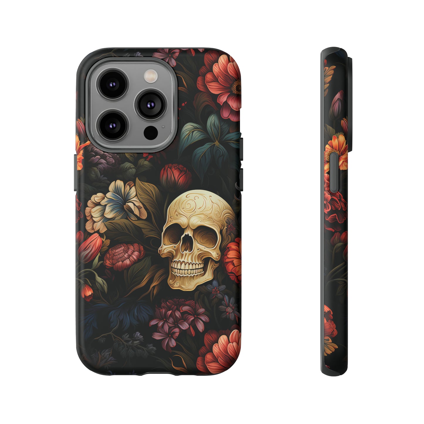 Skull & Flowers Phone Case iPhone 12-15 Pro Max, Google Pixel 5-7 Pro, Samsung S20-23