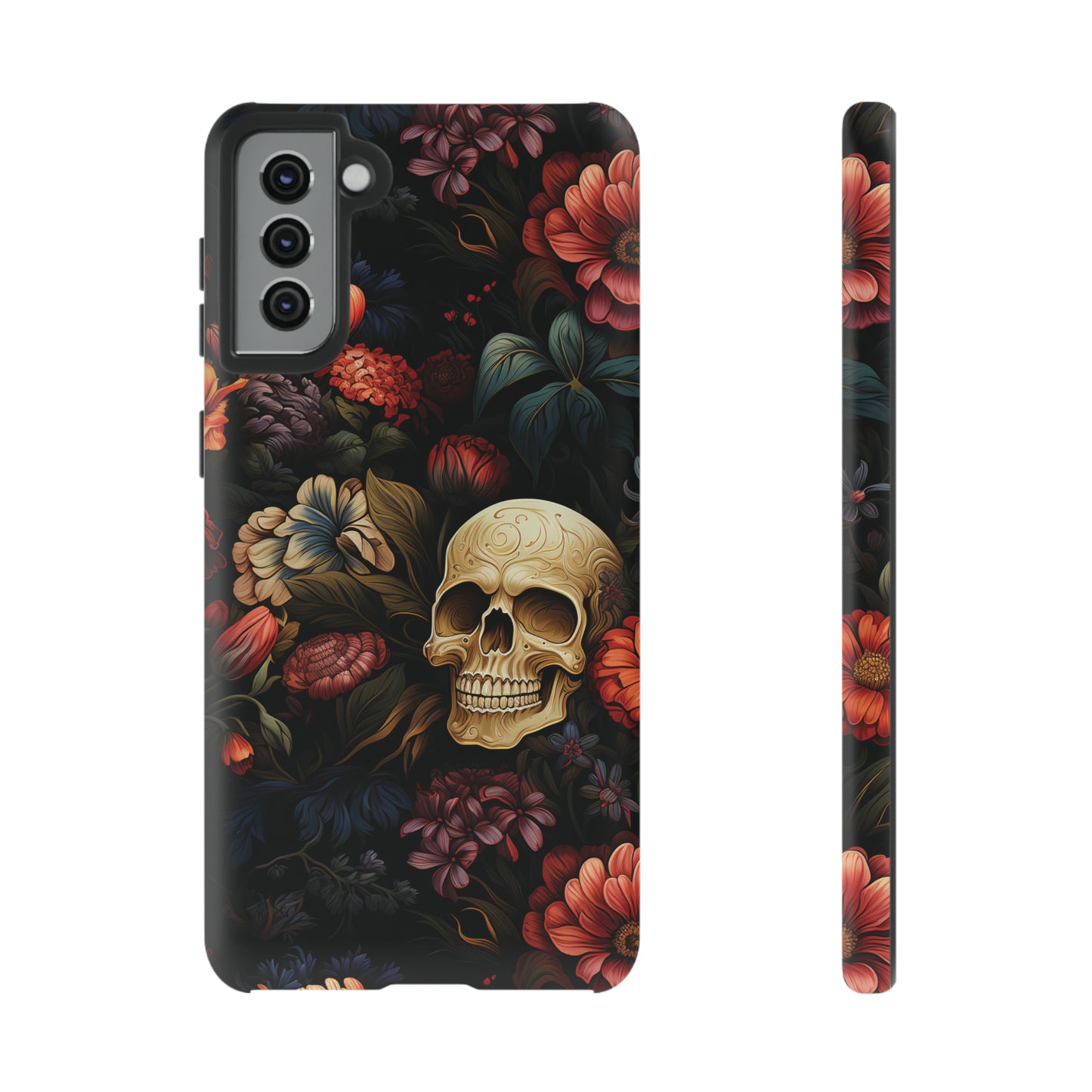 Skull & Flowers Phone Case iPhone 12-15 Pro Max, Google Pixel 5-7 Pro, Samsung S20-23