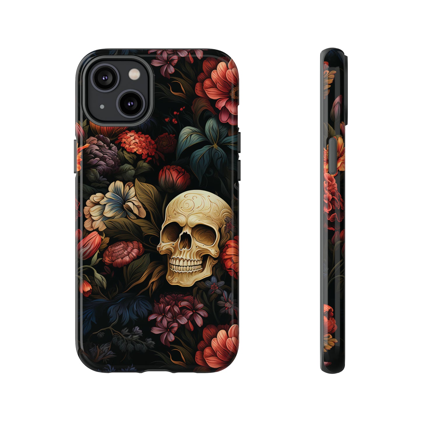 Skull & Flowers Phone Case iPhone 12-15 Pro Max, Google Pixel 5-7 Pro, Samsung S20-23