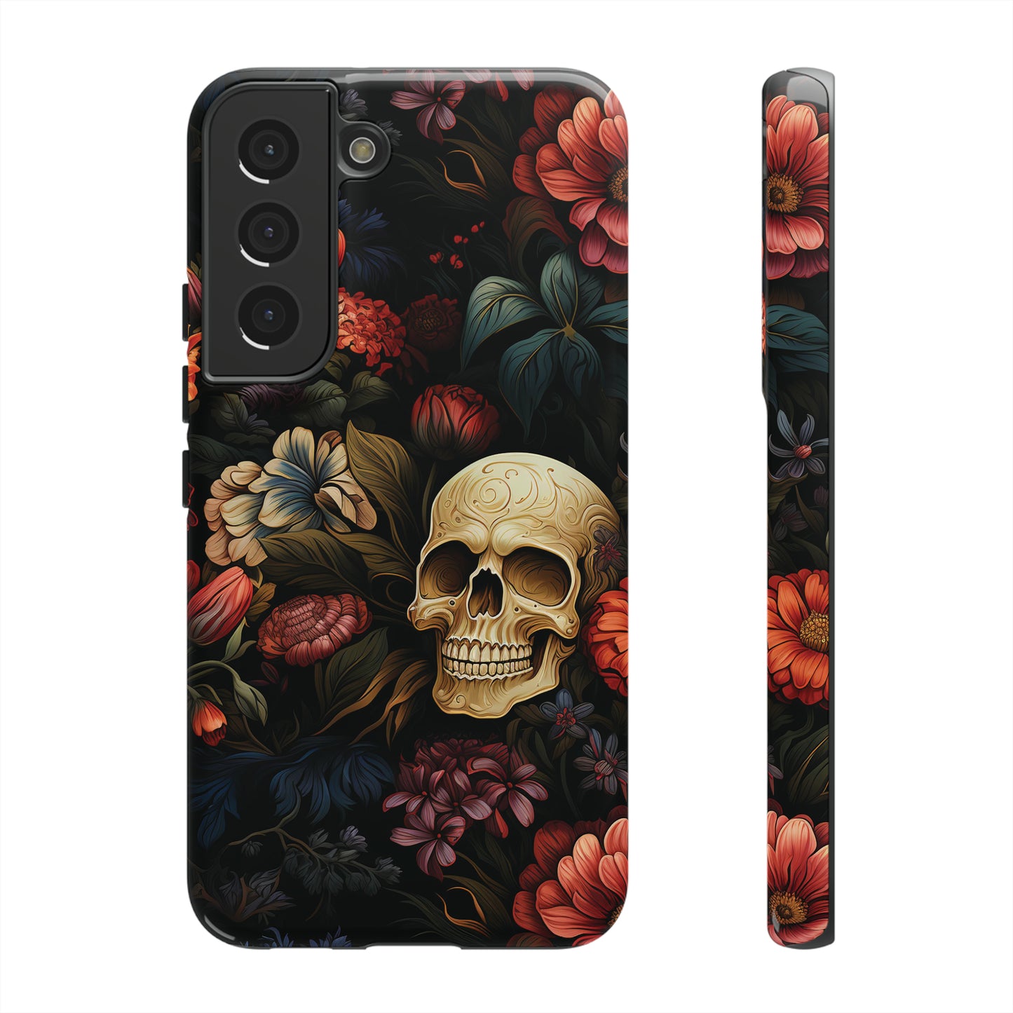 Skull & Flowers Phone Case iPhone 12-15 Pro Max, Google Pixel 5-7 Pro, Samsung S20-23