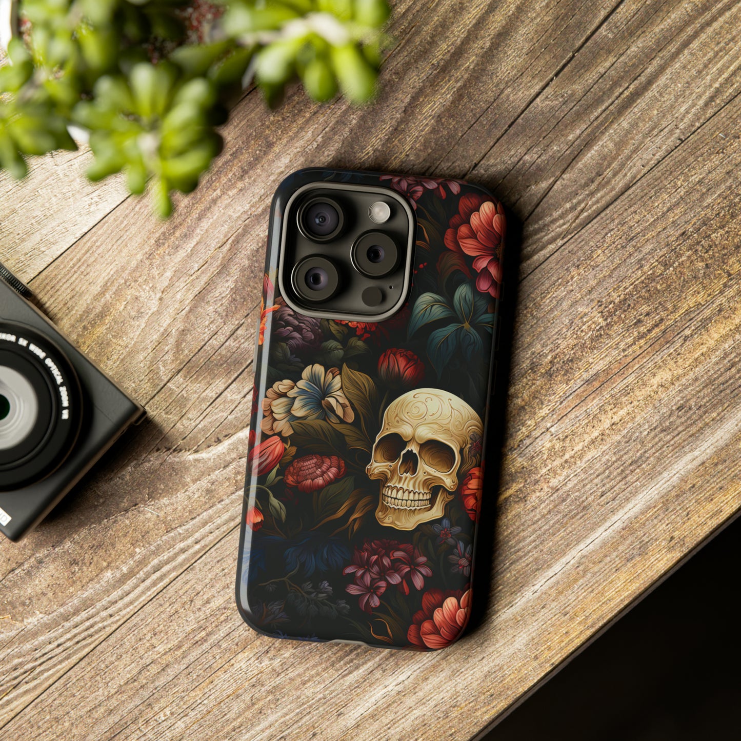 Skull & Flowers Phone Case iPhone 12-15 Pro Max, Google Pixel 5-7 Pro, Samsung S20-23