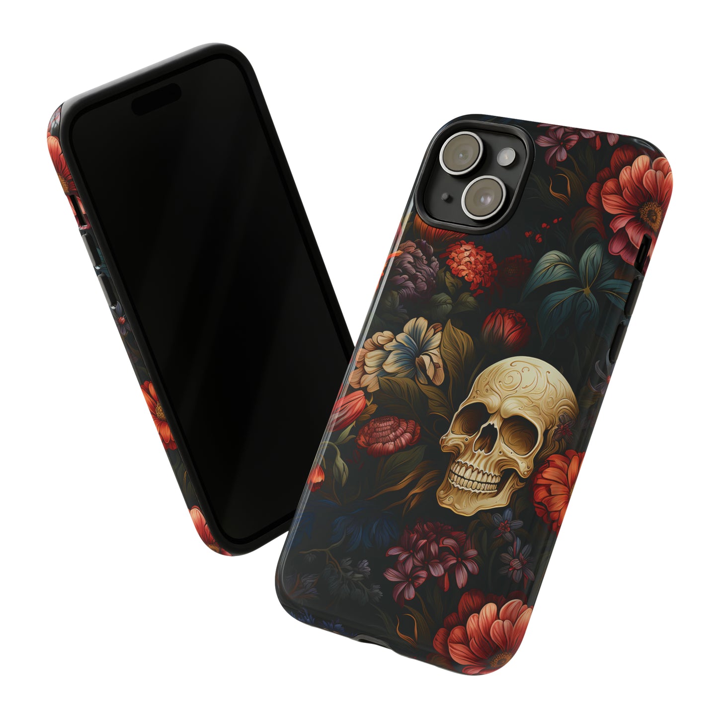 Skull & Flowers Phone Case iPhone 12-15 Pro Max, Google Pixel 5-7 Pro, Samsung S20-23