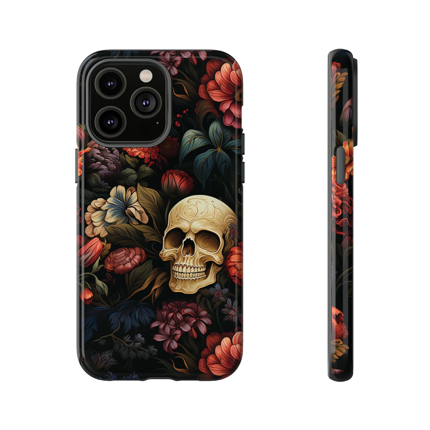 Skull & Flowers Phone Case iPhone 12-15 Pro Max, Google Pixel 5-7 Pro, Samsung S20-23