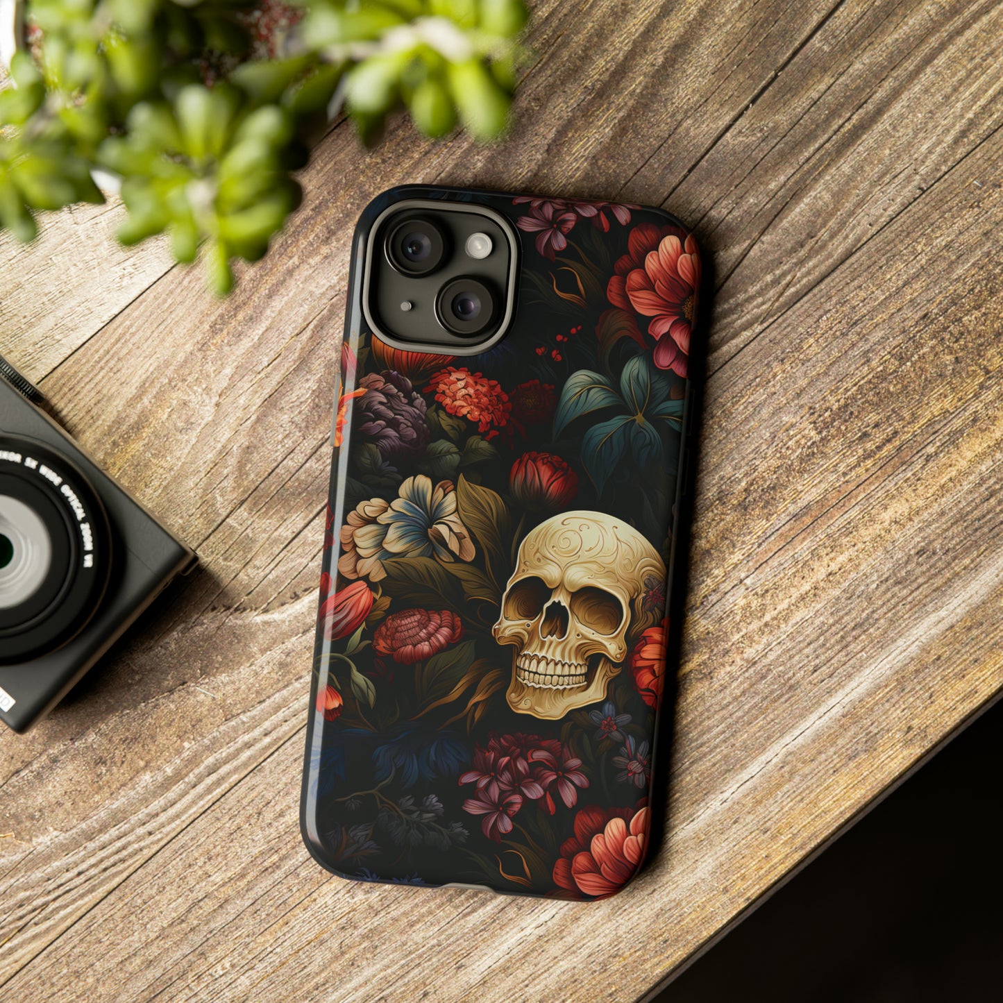 Skull & Flowers Phone Case iPhone 12-15 Pro Max, Google Pixel 5-7 Pro, Samsung S20-23