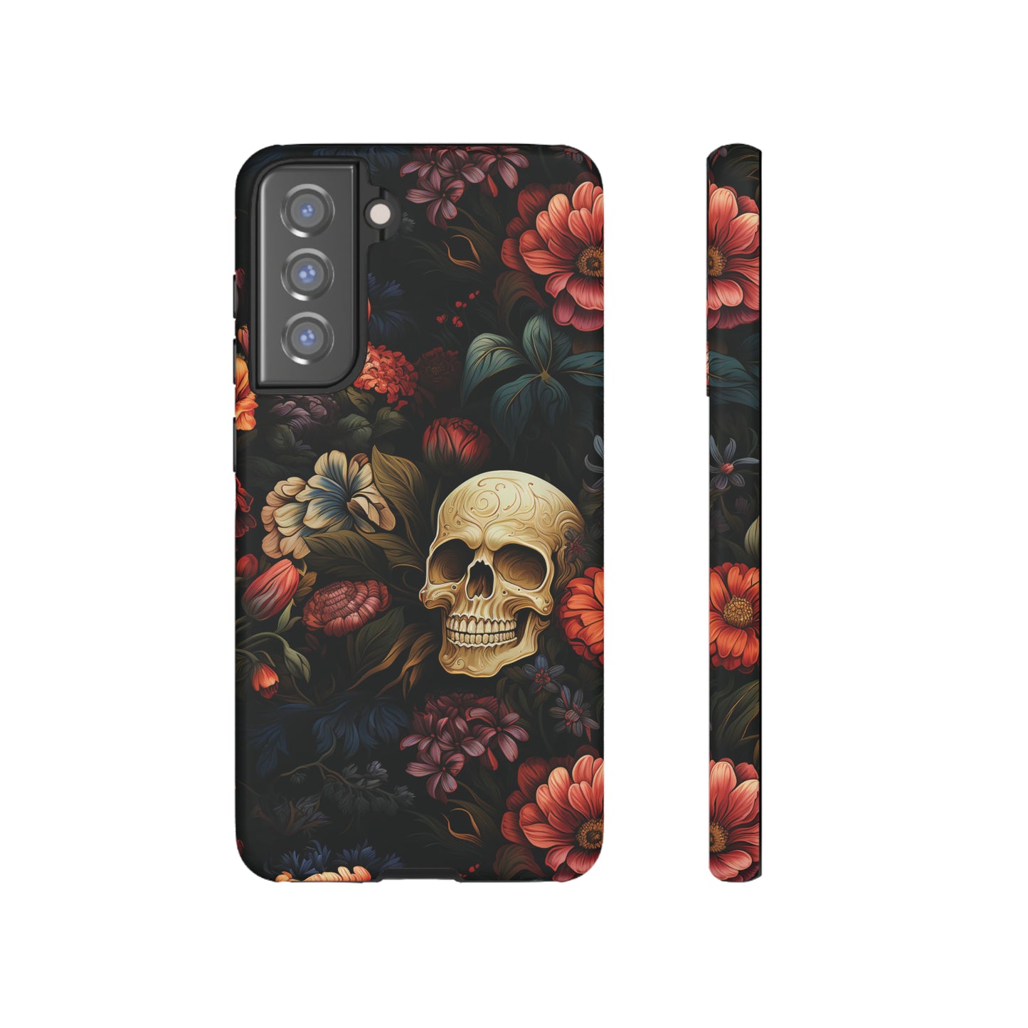 Skull & Flowers Phone Case iPhone 12-15 Pro Max, Google Pixel 5-7 Pro, Samsung S20-23