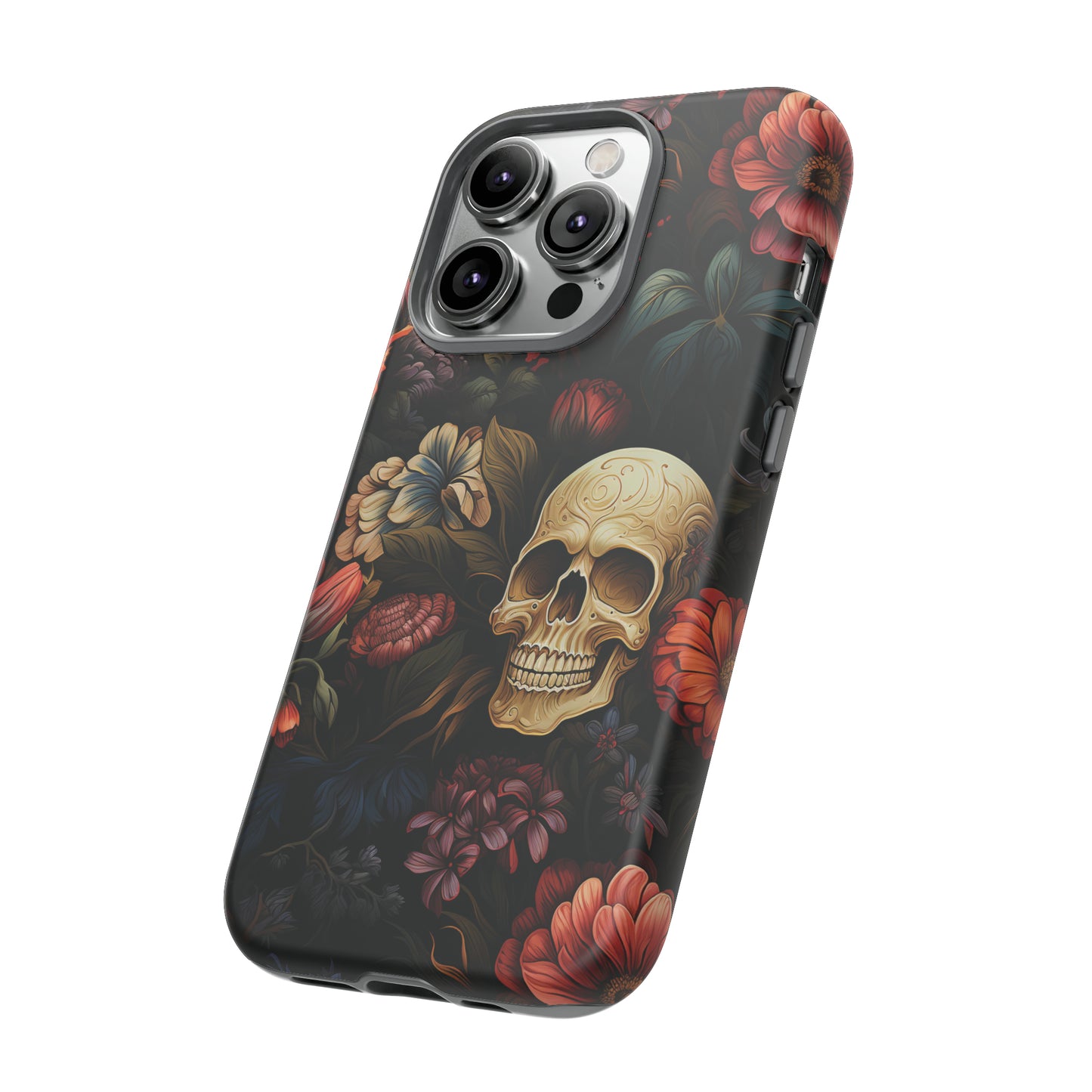 Skull & Flowers Phone Case iPhone 12-15 Pro Max, Google Pixel 5-7 Pro, Samsung S20-23