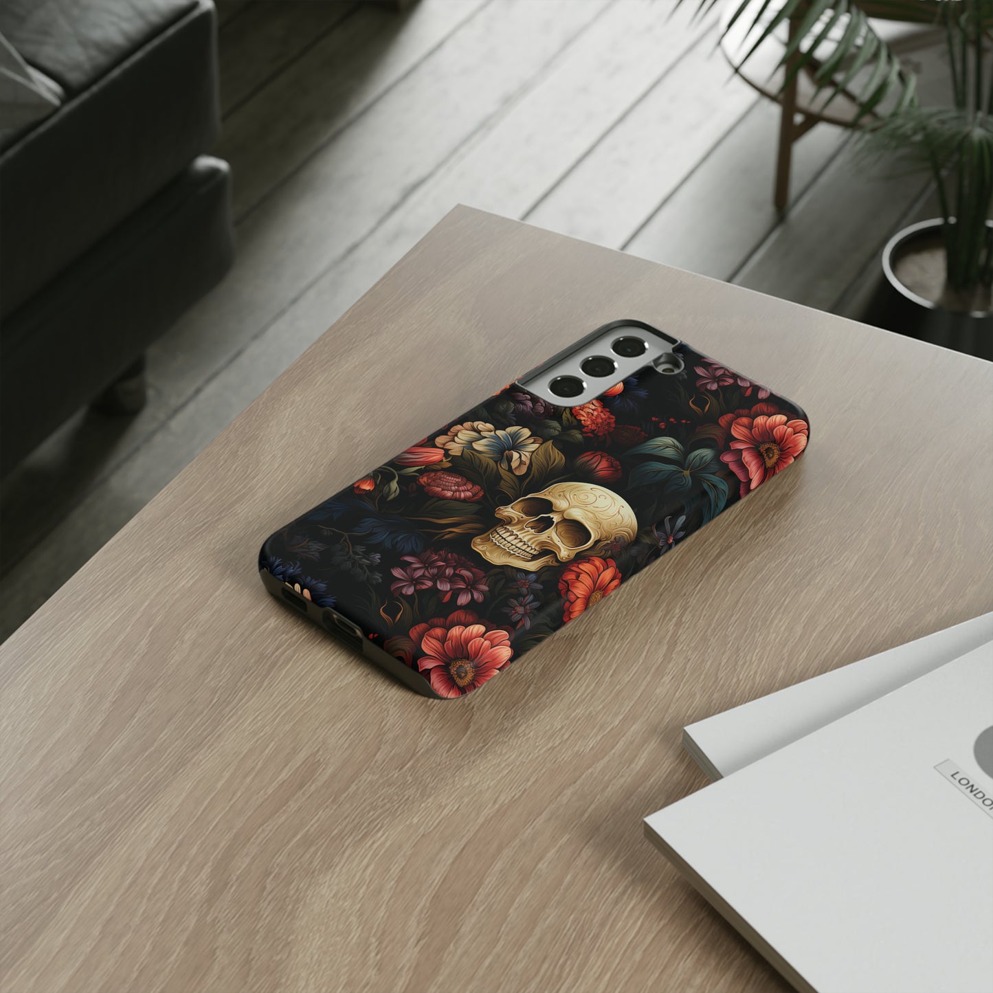 Skull & Flowers Phone Case iPhone 12-15 Pro Max, Google Pixel 5-7 Pro, Samsung S20-23