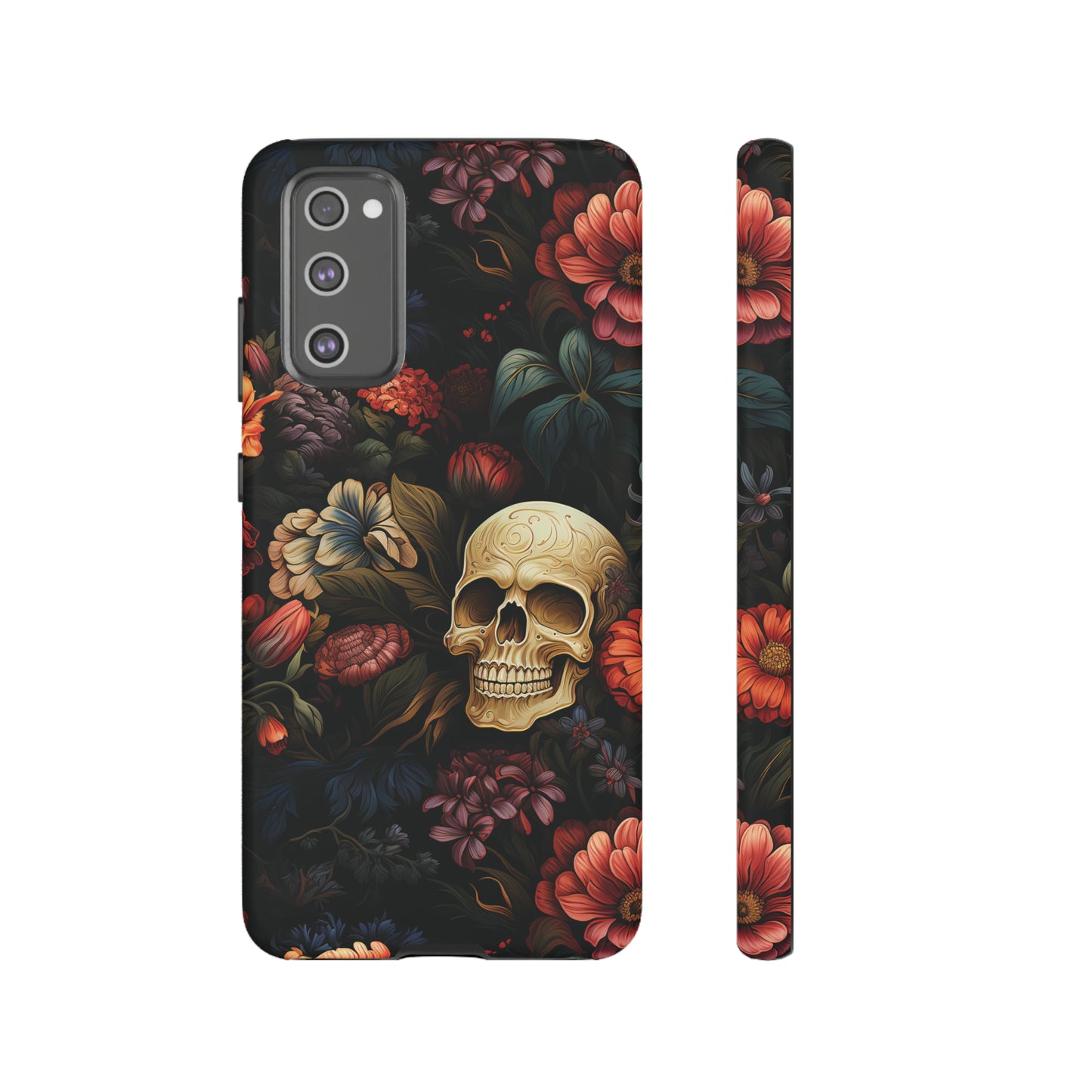 Skull & Flowers Phone Case iPhone 12-15 Pro Max, Google Pixel 5-7 Pro, Samsung S20-23