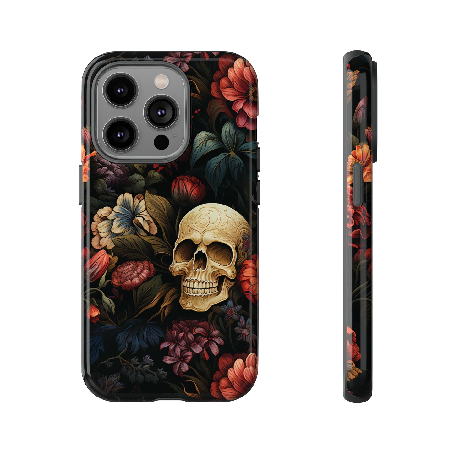 Skull & Flowers Phone Case iPhone 12-15 Pro Max, Google Pixel 5-7 Pro, Samsung S20-23