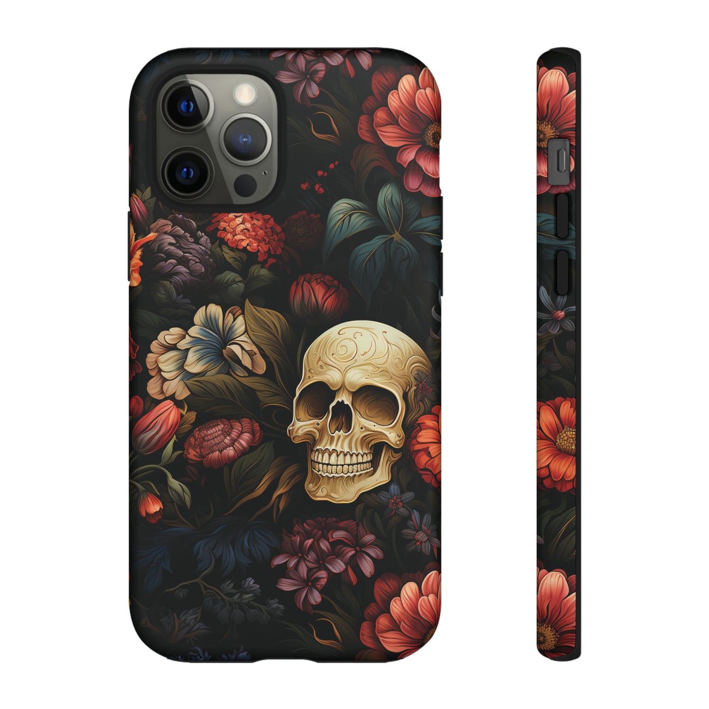 Skull & Flowers Phone Case iPhone 12-15 Pro Max, Google Pixel 5-7 Pro, Samsung S20-23