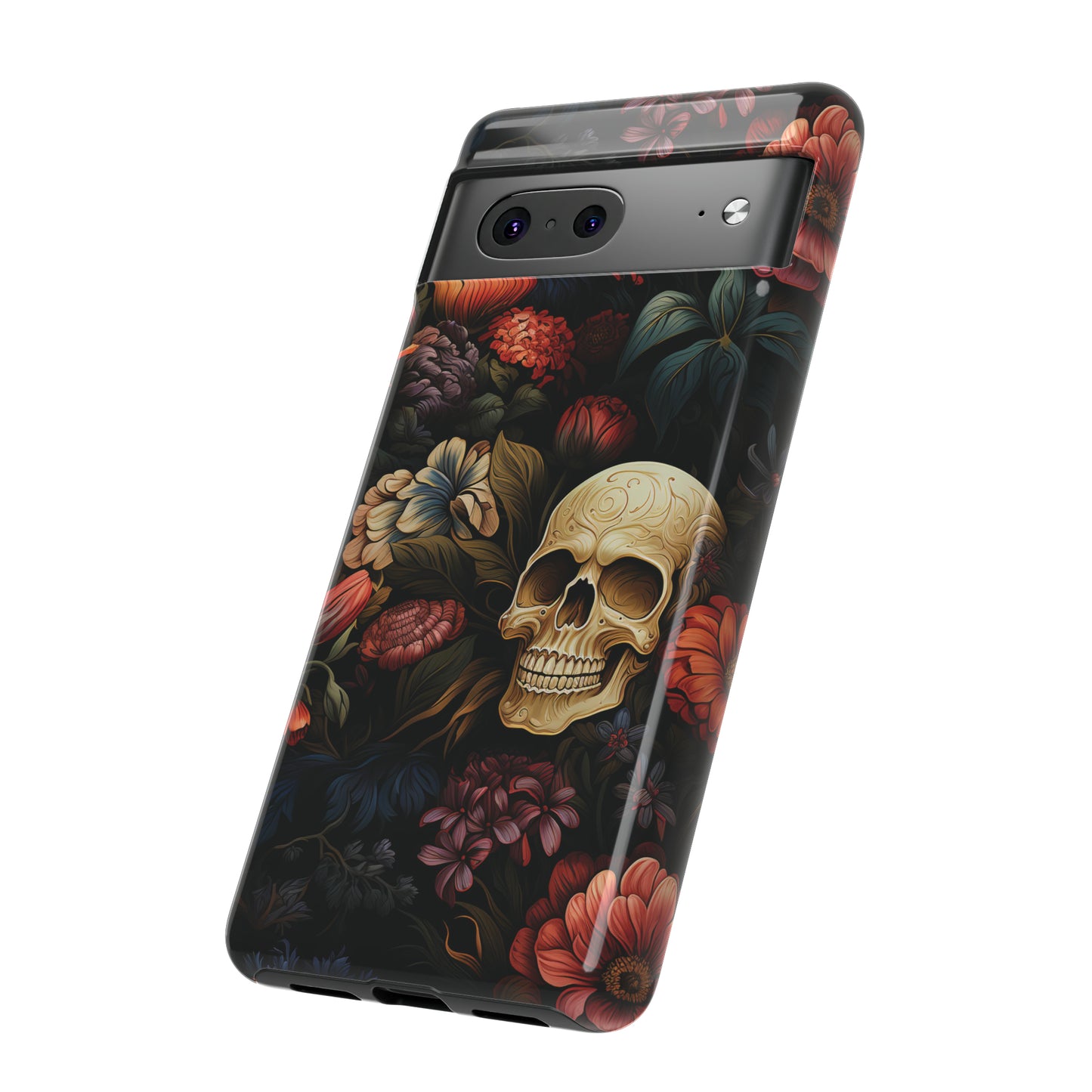 Skull & Flowers Phone Case iPhone 12-15 Pro Max, Google Pixel 5-7 Pro, Samsung S20-23