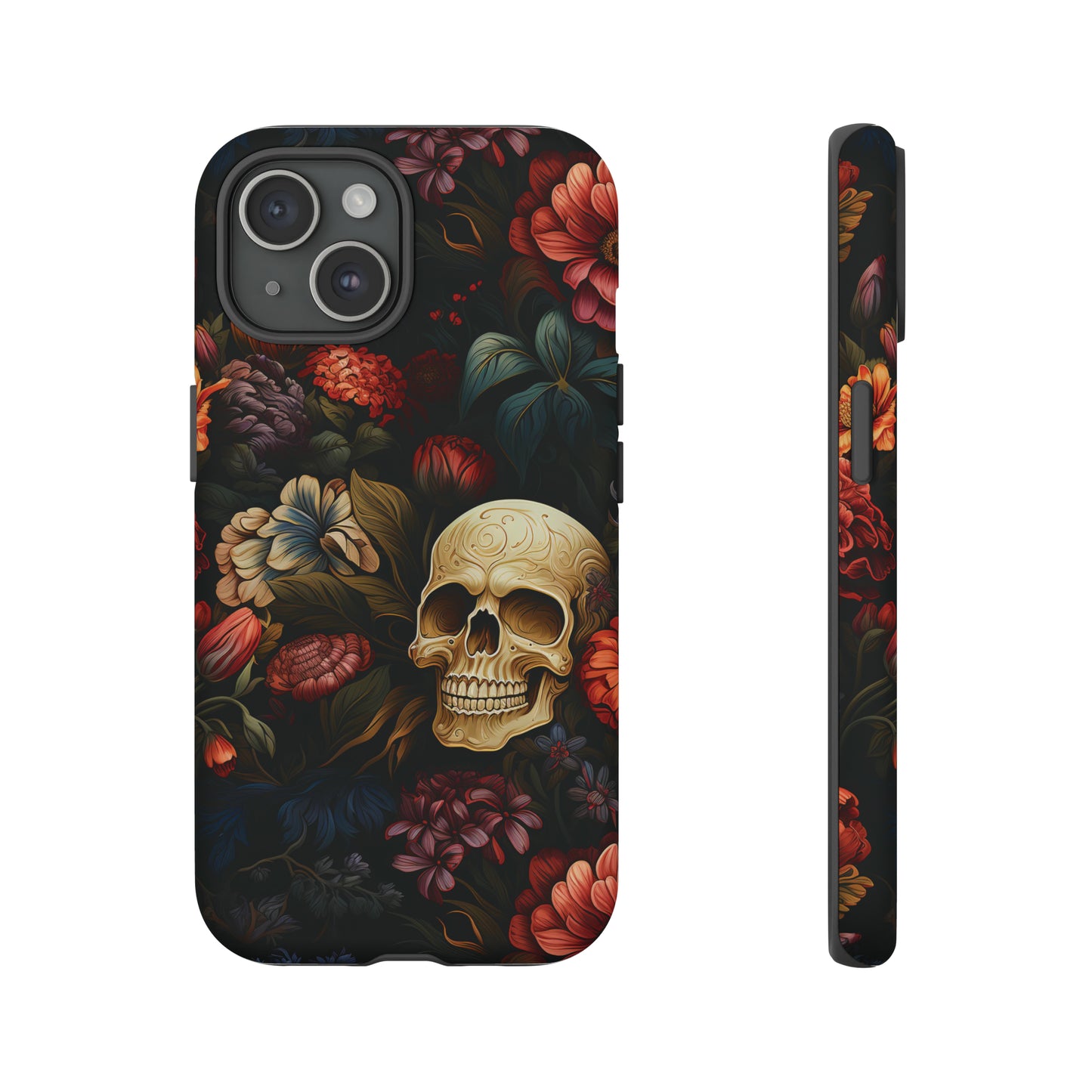 Skull & Flowers Phone Case iPhone 12-15 Pro Max, Google Pixel 5-7 Pro, Samsung S20-23