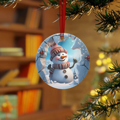 Cute Snowman with carrot Breaking Through Christmas Metal Ornament