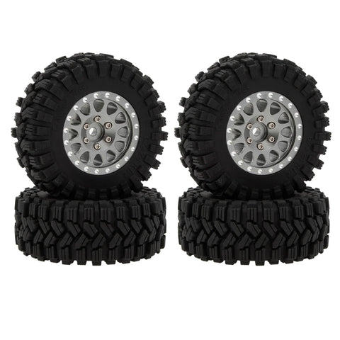 MEUS RACING 1.2 inch Aluminium Wheels With 62*24 Tires for TRX4M SCX24 FCX24 - Type A Titanium