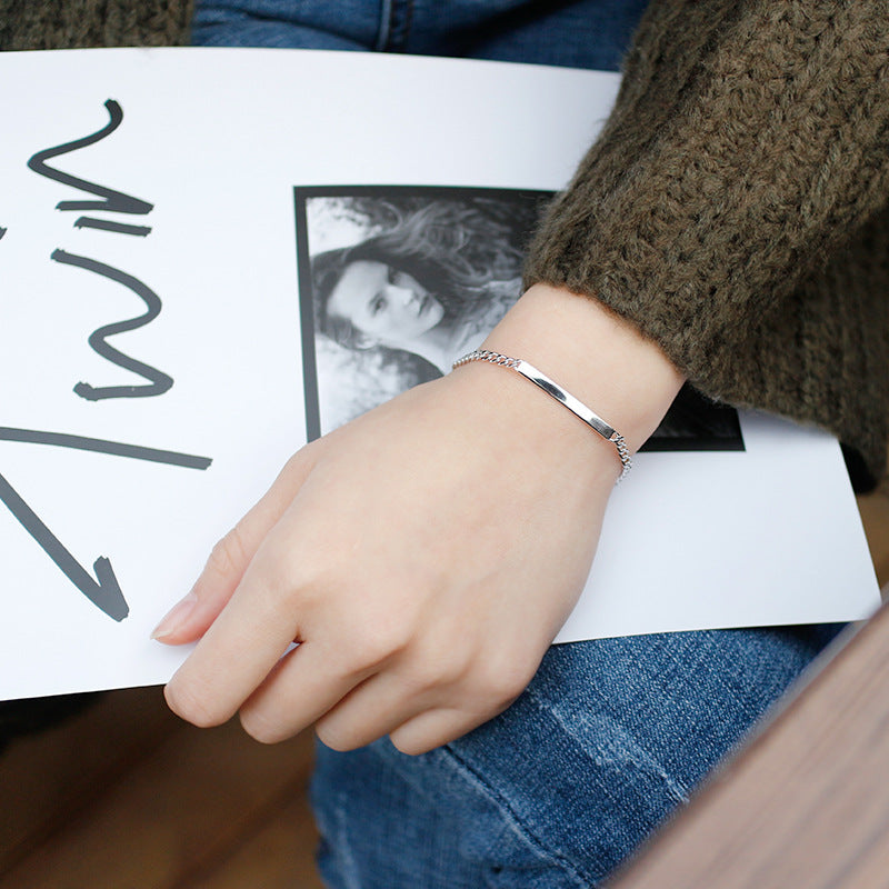 Simple Geometric Horizontal Line Solid 925 Sterling Silver Adjustable Chain Bracelet